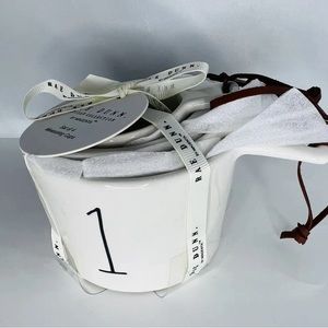 Rae Dunn Measuring Cups: Set of 4 Bucket Style with Leather Straps Hanging New